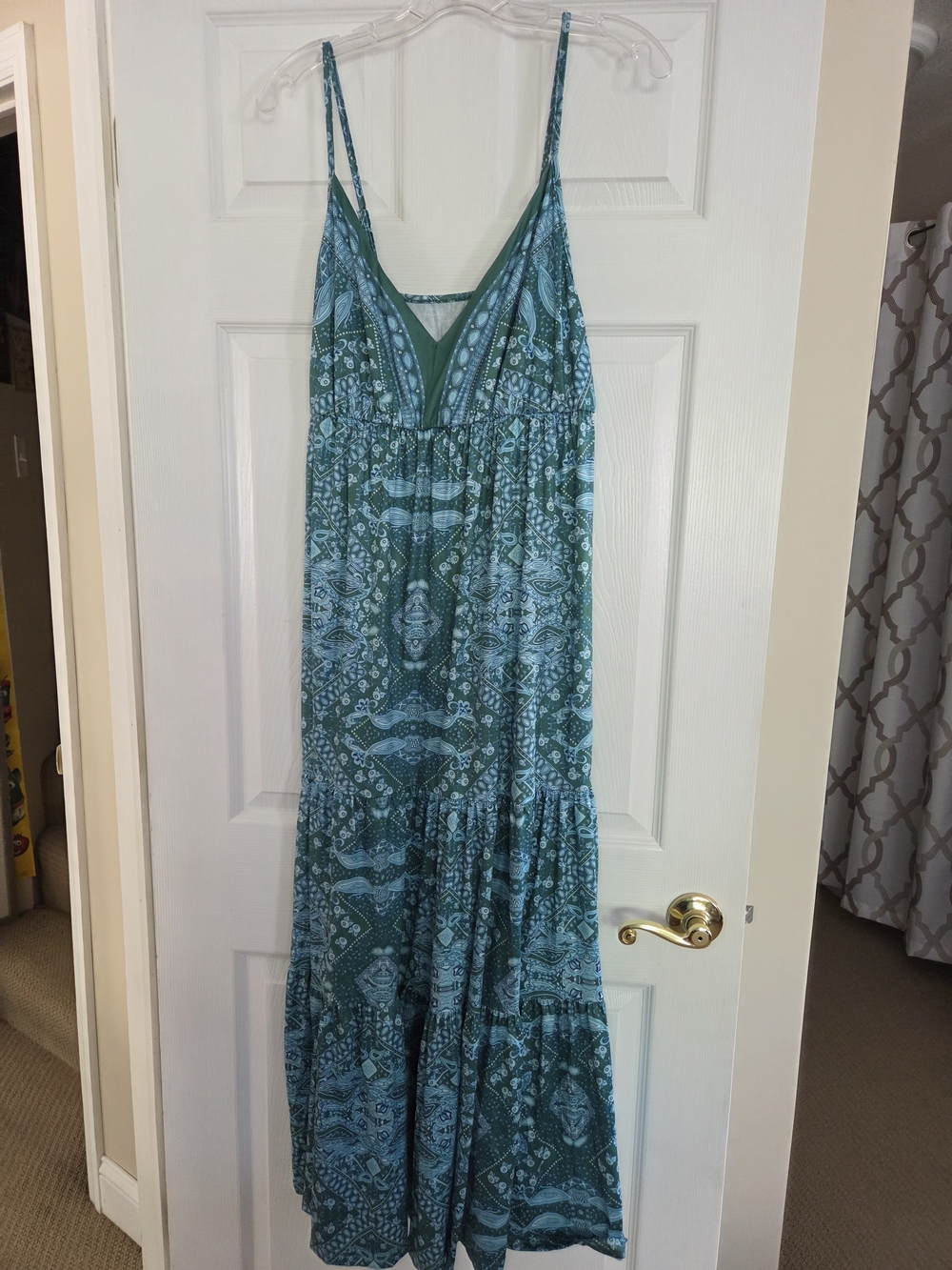 Teal/Green Patterned Spaghetti Strap Maxi Dress XL 12